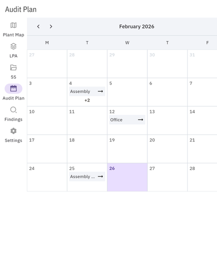 Calendar view of an audit plan in Konnex Audits